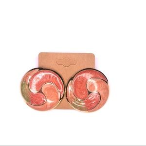 Orange Green Gold Large Pierced Round Earrings